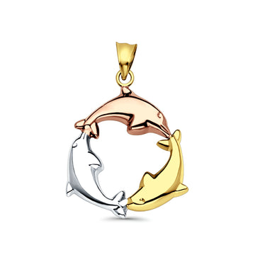 14K Tri Color Gold Dolphin Pendant 24mmX24mm 1.3 grams